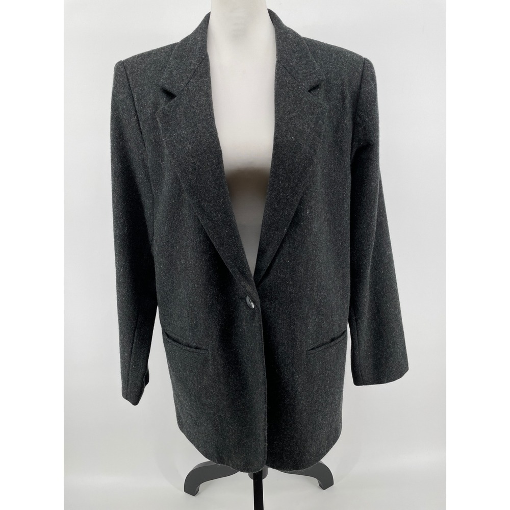 Vintage Unstructured Blazer Women 14 Grey Wool Blend Dark Academia Grunge Jacket